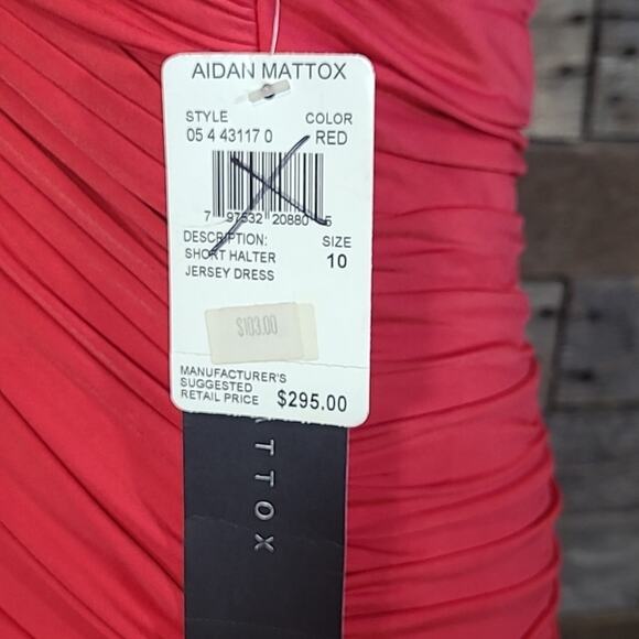 Aiden Mattox Dress Short Jersey Halter Bodycon Rouched Red 10 NWT - Picture 6 of 9